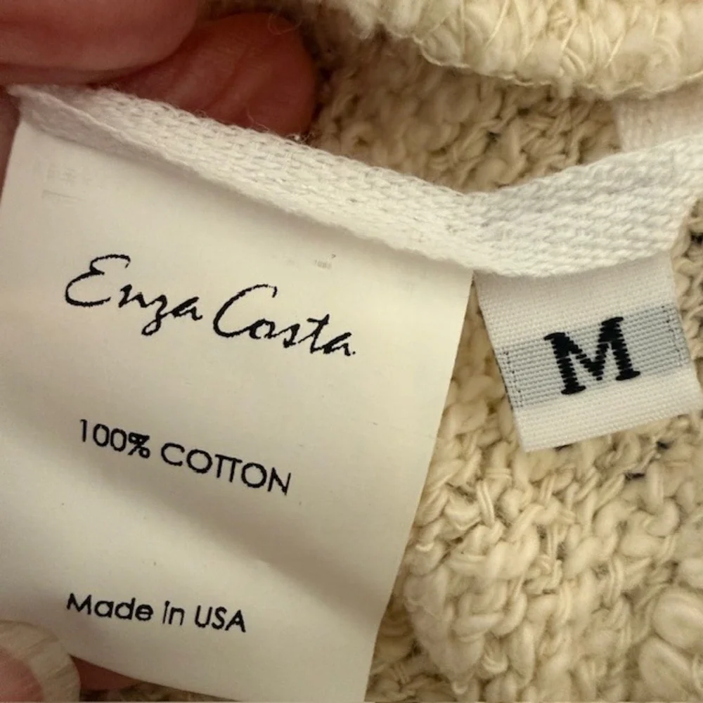 Enza Costa Cotton Boucle‎ Tank Top Sleeveless Knit Scoop Neck Cream Medium